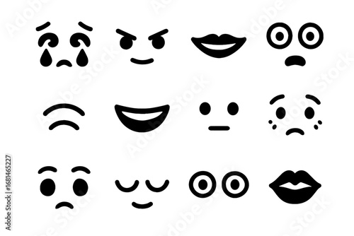 Grid closed surprised emotion angry open shy icon eyes vector lips pouting