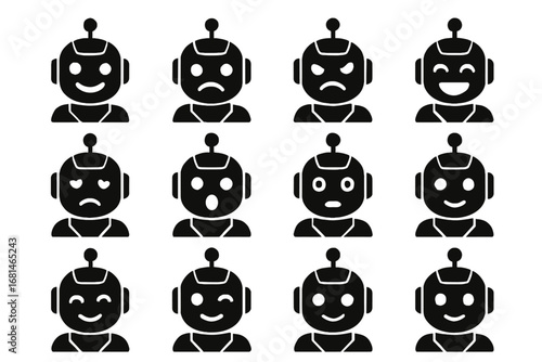 Surprise hope robot shy frown sadness robotic futuristic vector joy anger icon