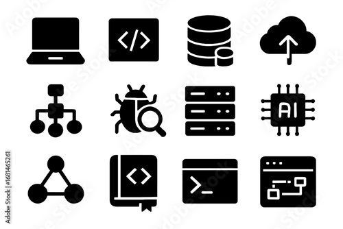 Server icon engineer laptop flowchart code debugging cloud software icons window ai