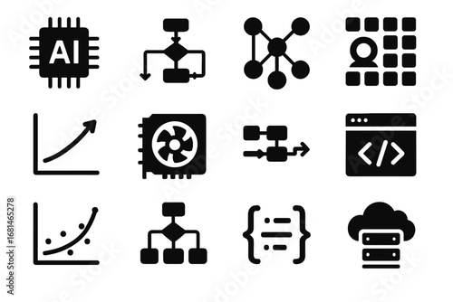 Vector cloud diagram network prediction icons training learning icon machine model algorithm