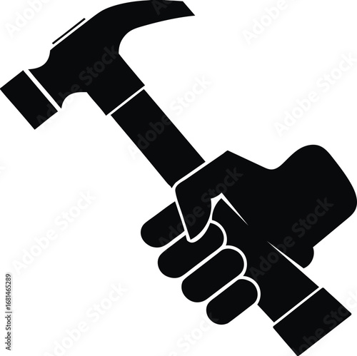 Silhouette of a hand firmly gripping a claw hammer ready for construction or repair work