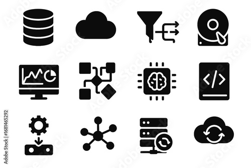 Vector icons disk engineer chip cloud icon script backup flow network ai