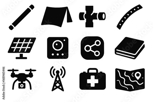 Kit tent drone vr hub antenna icon modular pole vector sheet icons
