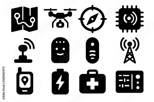 Kit navigation modern assistant communication icon module vector drone device control led