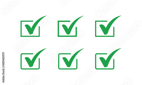 Set of Green Check Marks in Boxes on transparent background