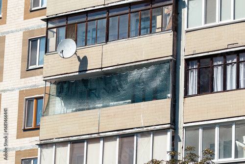 Mosquito net on the balcony of a multi-storey building