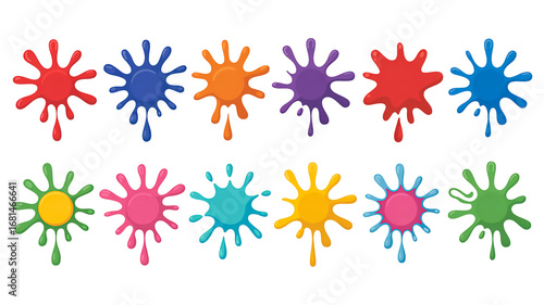 Collection of Colorful Paint Splatters Isolated on Transparent Background