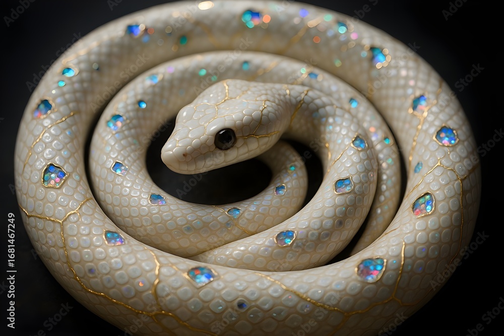 Obraz premium Porcelain Snake with Golden Cracks and Stained Glass Scales