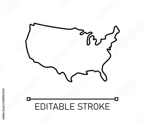 USA Map Outline Icon. Thin Line Vector Illustration Editable Stroke