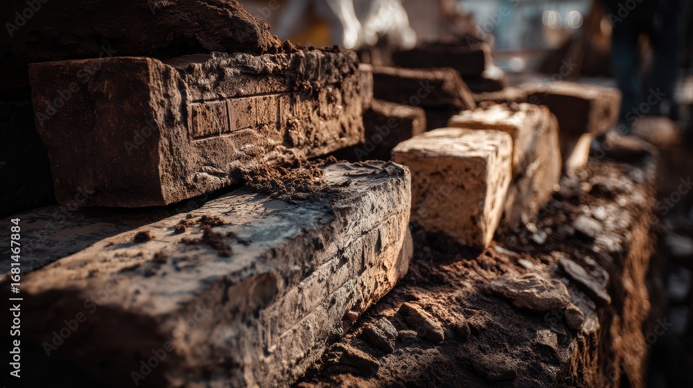 Fototapeta premium Construction industry concept with brick production and supply chains