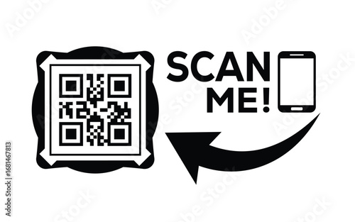 Scan QR code icon. Digital scanning qr code. QR code scan for smartphone. Scan Here text on top of the qr code