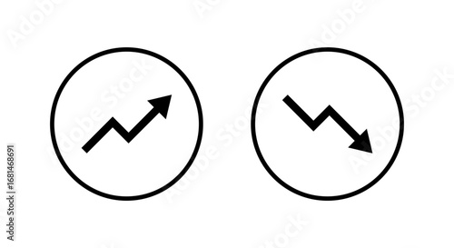 Up and down arrow icon in circular outline. Growth and decline trend symbol. Market increase or decrease concept