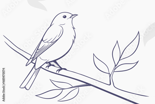 Minimalist bird perched on a single branch vector illustration