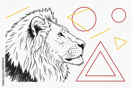 Geometric minimalist lion head design with vibrant color accents