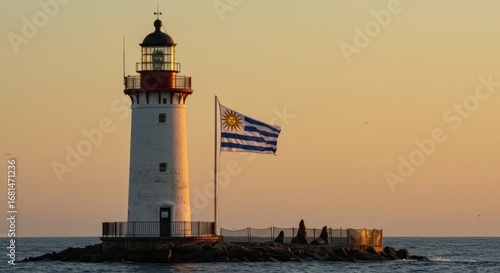 Wallpaper Mural Beautiful and Tranquil Sunset at the Lighthouse with Scenic Views of the Ocean and Flag in the Background Torontodigital.ca