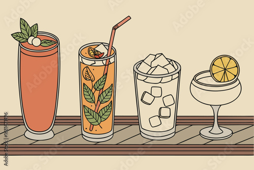 Collection of seasonal cocktails and drinks with festive elements
