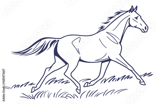 Elegant single line art silhouette of a powerful running horse