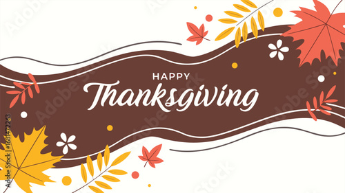 Vector art of happy thanksgiving design with autumnal leaves and elegant typography
