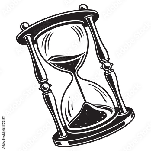 Vintage illustration of a classic hourglass with sand flowing from top to bottom symbolizing the passage of time