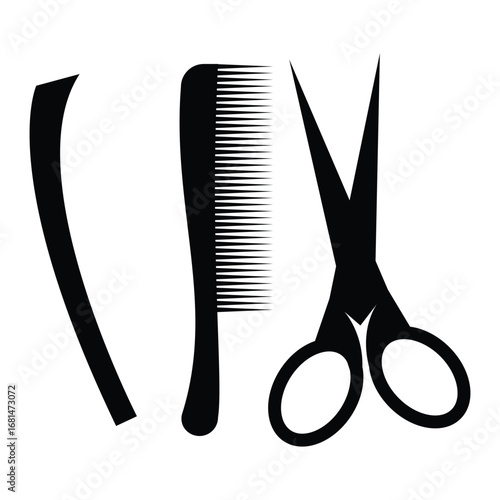  Silhouette of hairdressing tools comb scissors and clipper