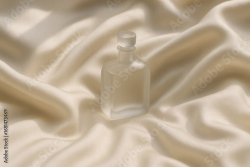 Frosted Glass Perfume Bottle on Silky Fabric