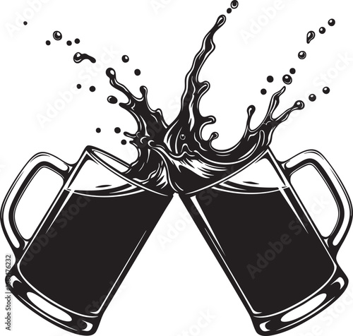 Beer mugs toasting silhouette vector design for celebration,party,cheer,pub,oktoberfest and drink-themed decoration