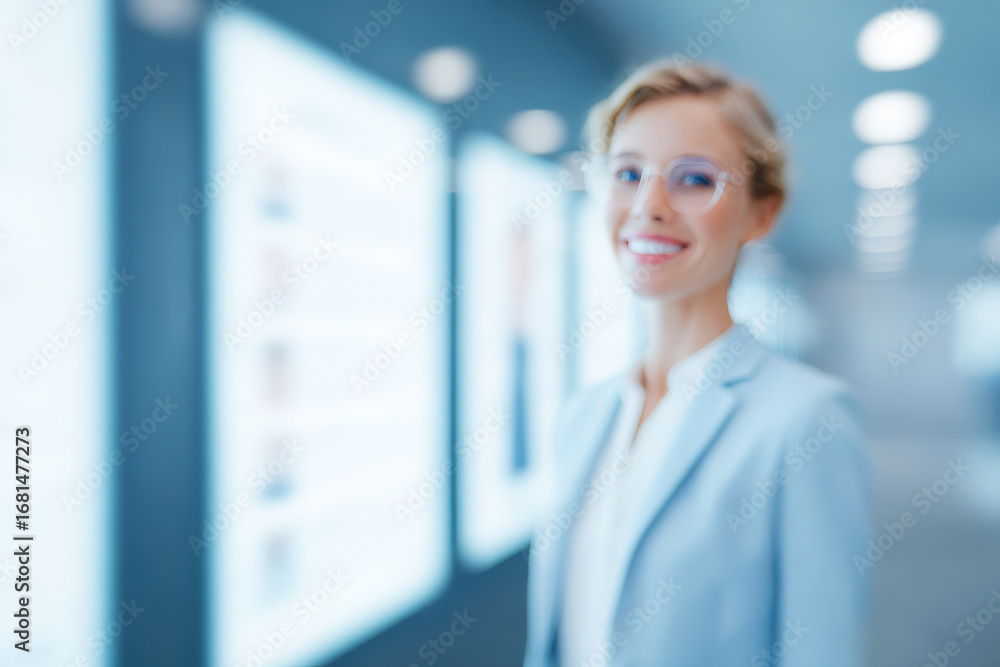 Fototapeta premium digital screen displaying job listings page featuring ar blurred white text bars overlaying screen