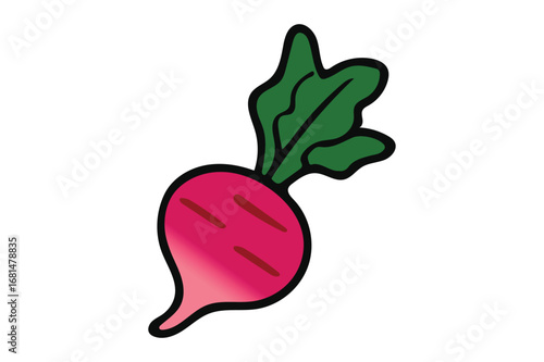 Simple cartoon radish with green leaves