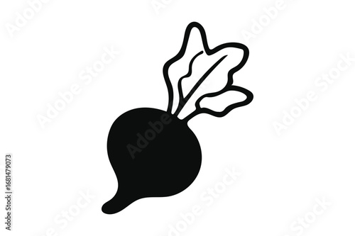 Simple black and white outline drawing of a radish
