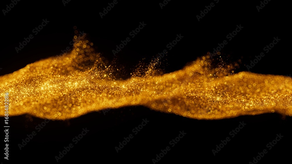 Obraz premium 3d render illustration of abstract gold glitter wave stroke with a shiny, flowing shape. Elegant and luxurious design element.