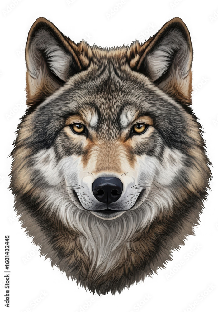 Fototapeta premium Detailed Gray Wolf Head Portrait Isolated on White Background