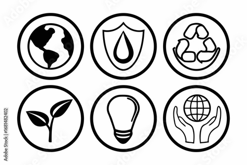 Simple Nature Conservation Icon Pack Black Line Art Vector Illustration