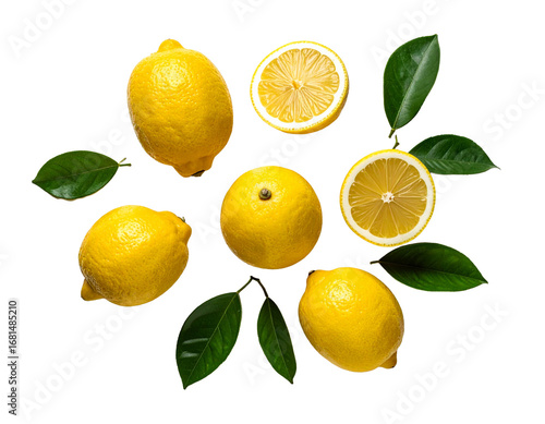 Wallpaper Mural Ripe lemons and lemon leaves on white background.  Torontodigital.ca