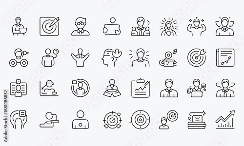 Growth Outline Icon Set. Containing productivity, personal growth, development, improvement, career, and more. Vector Illustration. Editable Modern Stroke
