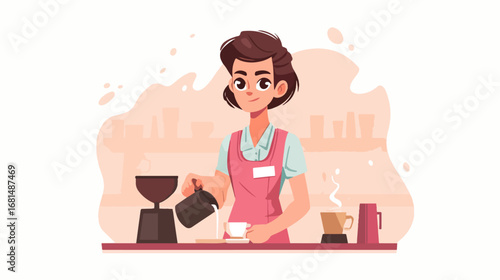 Barista pouring milk into coffee cup
