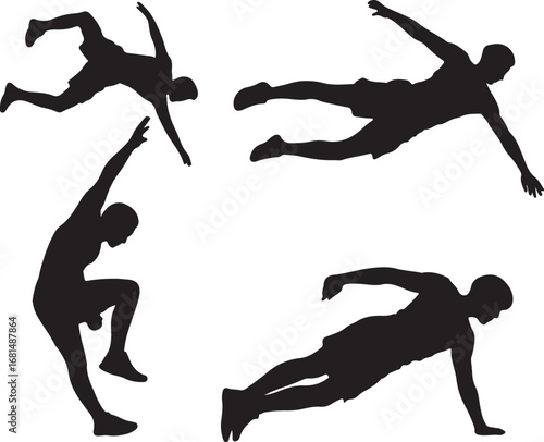 set of parkour silhouettes on white background