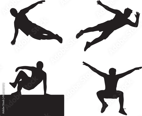 set of parkour silhouettes on white background