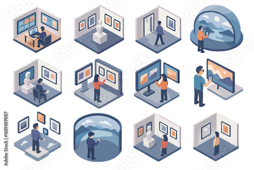 Online icon gallery virtual dome vector corridor display icons booth hall