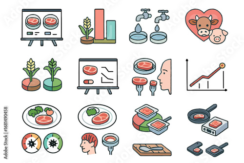 Usage time vector graph icon comparison shelf antibiotic over chart cultured meat