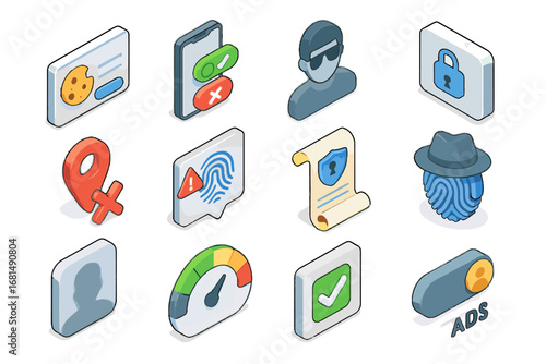 Icons banner sharing cookie meter setting privacy data agreement anonymized tracking icon