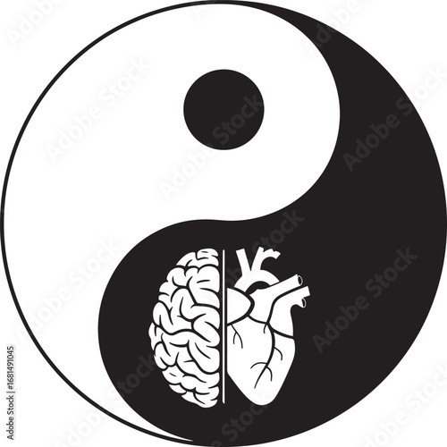 brain and heart represents icon set balance and harmony silhouette line art illustration royalty free stock photos premium quality