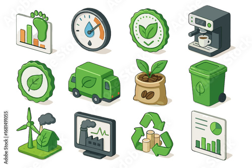 Energy vector barista water materials friendly waste icon footprint eco recycled monitor