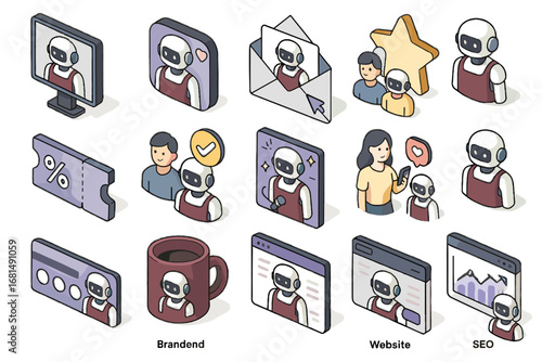 Promotional ai vector icon merchandise landing customer review branded website badge barista