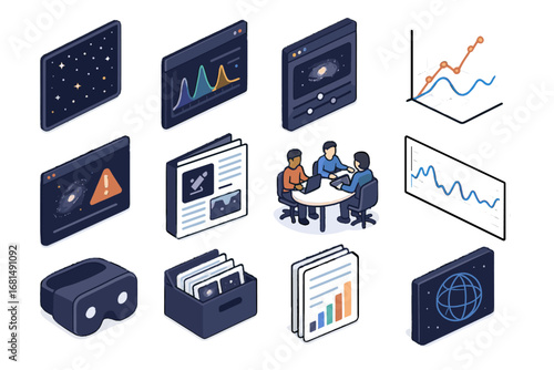 Data icon graph space modeling virtual detection spectral chart object vector