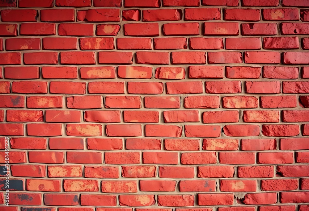 Obraz premium Deeply textured aged crimson brick wall, rich in color and detail, weathered, rough