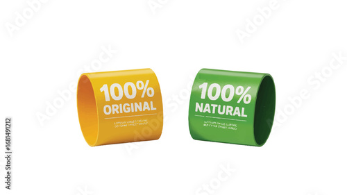 A digital illustration of two overlapping ribbon-style badges on a transparent background.   