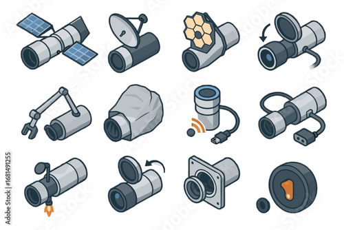 Icon camera spread vector mirror deployment alignment opening switch sensor telescope space