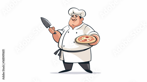 Cartoon chef holding pizza