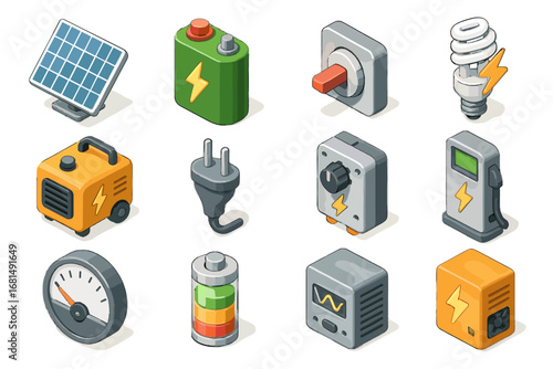 Vector icon meter supply power sensor backup solar charging cable switch volcanic
