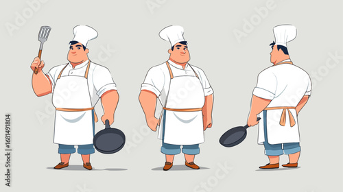 Cartoon chef illustration set cooking poses
